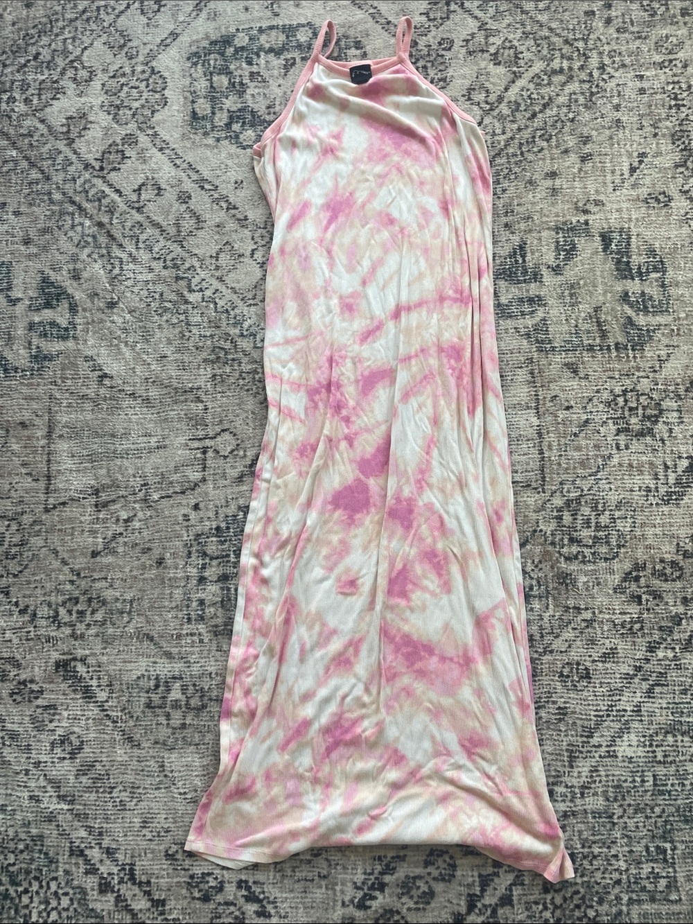 art class Pink and White Tie-Dye Ribbed Slip Top